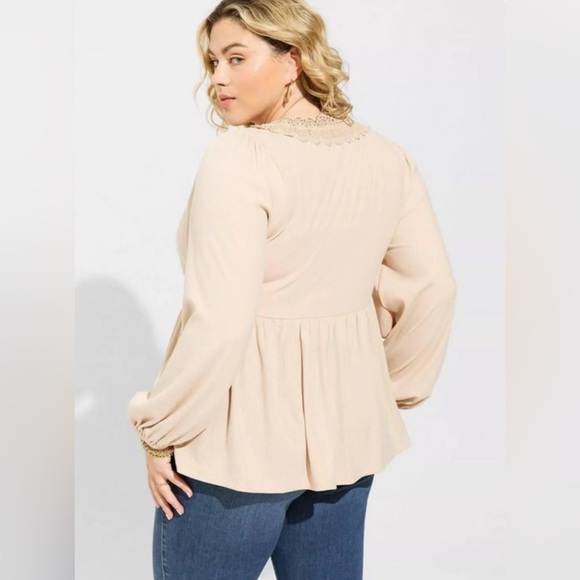 NWT Torrid Super Soft Rib V-Neck Lace Trim Tie Front Long Sleeve Top Size 2X - Picture 3 of 12